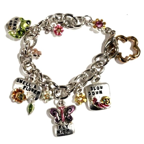 Whimsical Silver-Tone Charm Bracelet – Colorful Inspirational Pendants, Jewelry - Picture 3 of 11